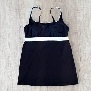 Lands End Black Swim Top Dress One Piece White Band Built In Bra Size 12